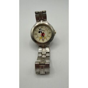 VTG Disney Mickey Mouse Black Silver Watch Men Stainless Steel‎ Band Classic